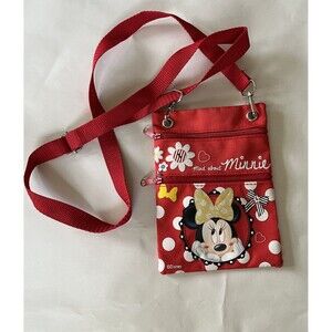 Disney Mad About Minnie Cross Body Passport Bag Adjustable Strap 7" Tall 5" Wide